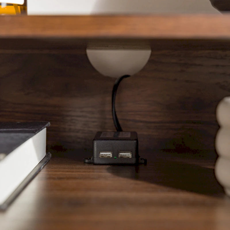 Comodino moderno a 2 cassetti con doppie porte di ricarica USB e gambe in metallo