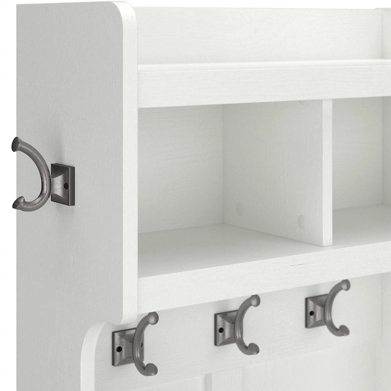 Bush Furniture Woodland Appendiabiti da Ingresso e Scarpiera con Ripiani – 6 Cestelli, 5 Ganci Appendiabiti, 113 kg, 3 Anni di Garanzia