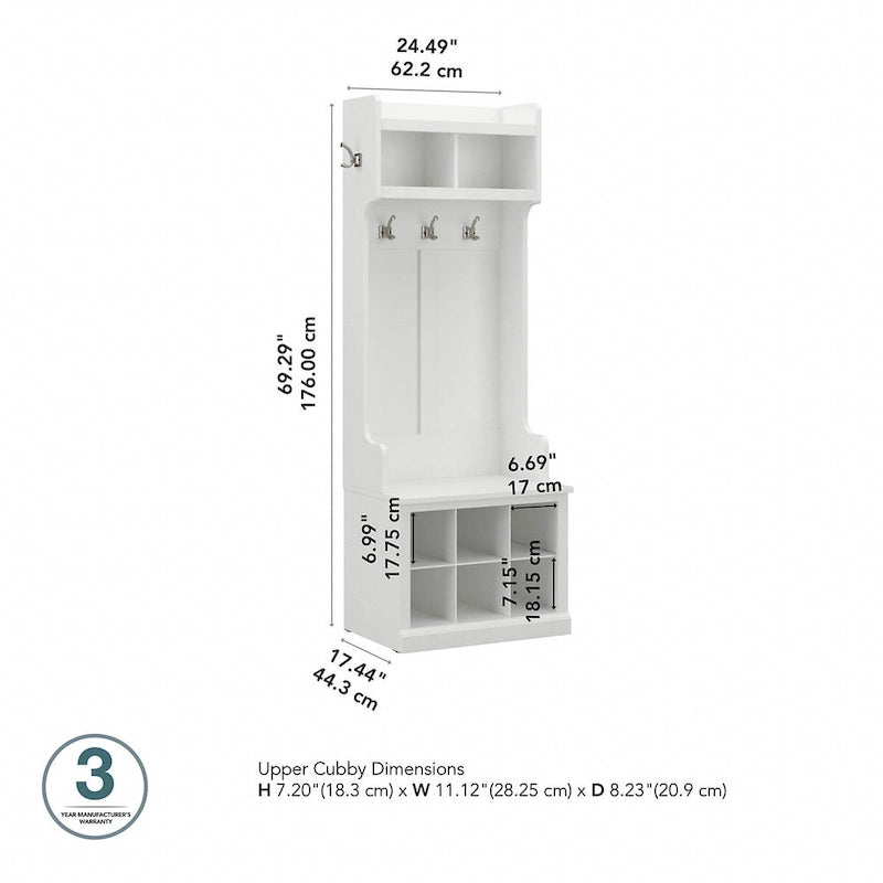 Bush Furniture Woodland Appendiabiti da Ingresso e Scarpiera con Ripiani – 6 Cestelli, 5 Ganci Appendiabiti, 113 kg, 3 Anni di Garanzia
