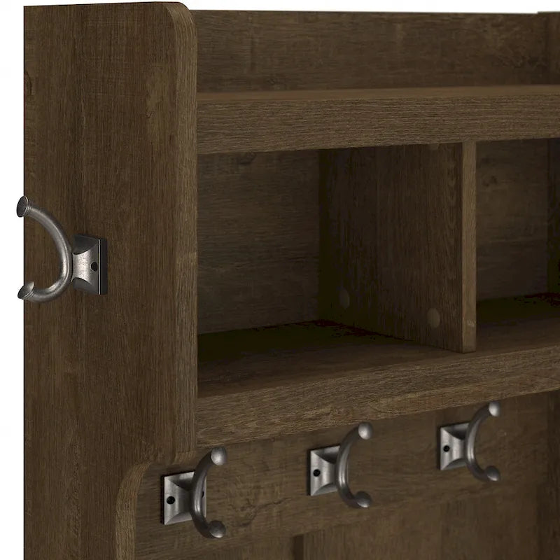 Bush Furniture Woodland Appendiabiti da Ingresso e Scarpiera con Ripiani – 6 Cestelli, 5 Ganci Appendiabiti, 113 kg, 3 Anni di Garanzia