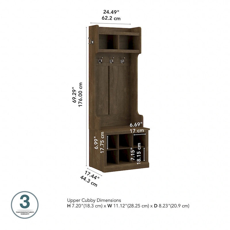 Bush Furniture Woodland Appendiabiti da Ingresso e Scarpiera con Ripiani – 6 Cestelli, 5 Ganci Appendiabiti, 113 kg, 3 Anni di Garanzia