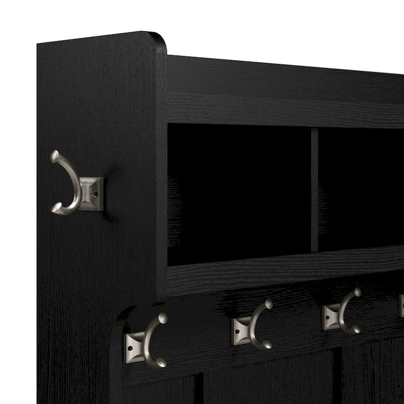 Bush Furniture Woodland Appendiabiti da Ingresso e Scarpiera con Ripiani – 6 Cestelli, 5 Ganci Appendiabiti, 113 kg, 3 Anni di Garanzia