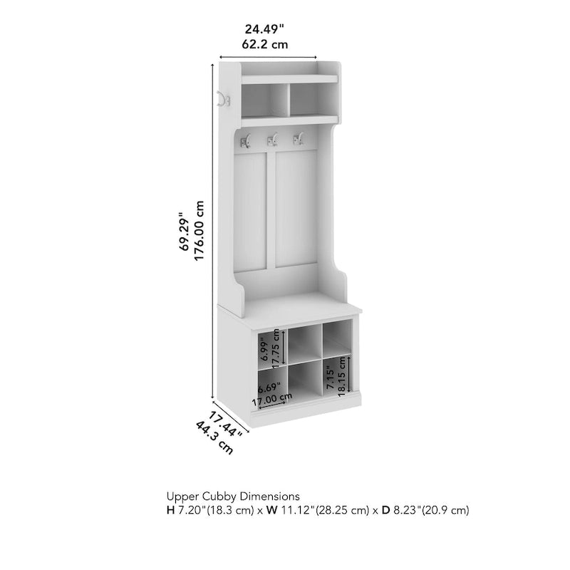 Bush Furniture Woodland Appendiabiti da Ingresso e Scarpiera con Ripiani – 6 Cestelli, 5 Ganci Appendiabiti, 113 kg, 3 Anni di Garanzia