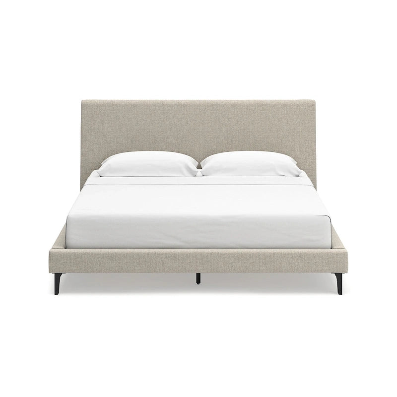 Letto imbottito Cielden King – Tessuto intrecciato grigio chiaro, doghe arrotolabili, profilo basso