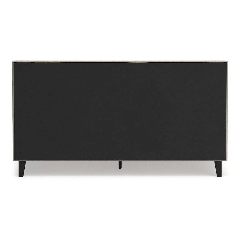 Letto imbottito Cielden King – Tessuto intrecciato grigio chiaro, doghe arrotolabili, profilo basso