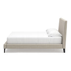 Letto imbottito Cielden King – Tessuto intrecciato grigio chiaro, doghe arrotolabili, profilo basso