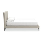 Letto imbottito Cielden King – Tessuto intrecciato grigio chiaro, doghe arrotolabili, profilo basso