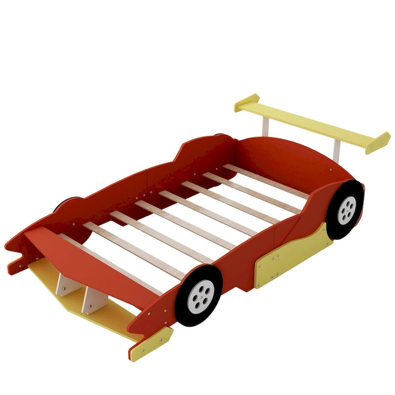 Letto a Piattaforma da Corsa a Grandezza Naturale con Ruote – Pino, Compensato e MDF, Sponde di Sicurezza, 2 Colori, Camera da Letto per Bambini