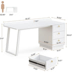 Scrivania per computer da 55" bianca con 3 cassetti – Maniglie dorate, antigraffio, per ufficio moderno