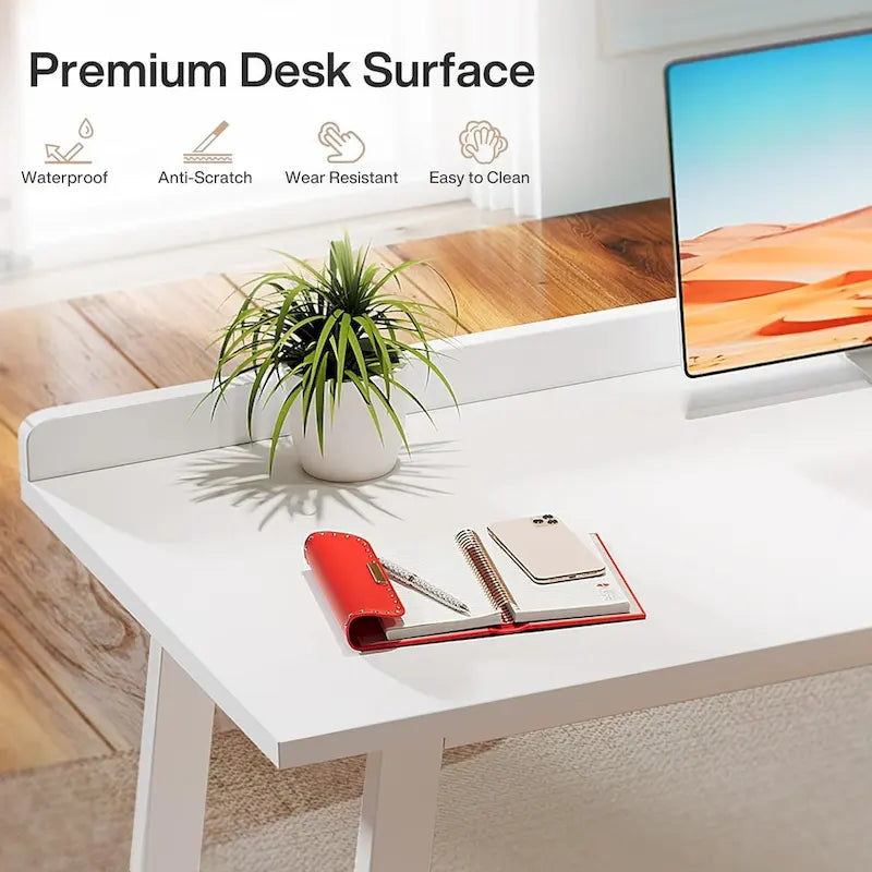 Scrivania per computer da 55" bianca con 3 cassetti – Maniglie dorate, antigraffio, per ufficio moderno