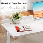 Scrivania per computer da 55" bianca con 3 cassetti – Maniglie dorate, antigraffio, per ufficio moderno