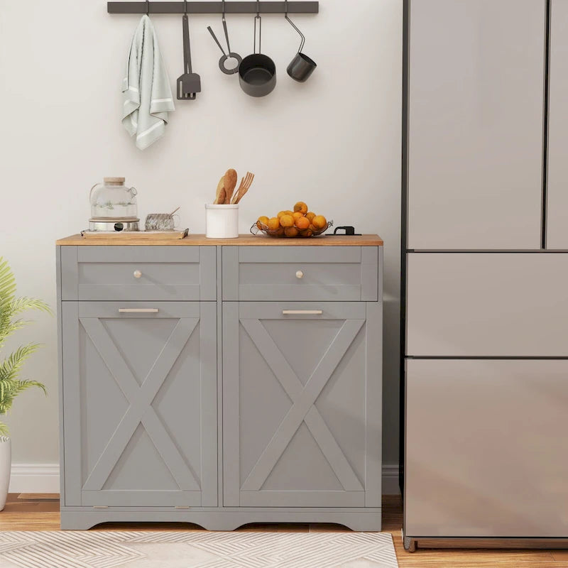 Mobile Pattumiera da Cucina con Stazione di Ricarica – Cestino a Scomparsa, 2 Cassetti, Ripiano Regolabile, 3 Colori