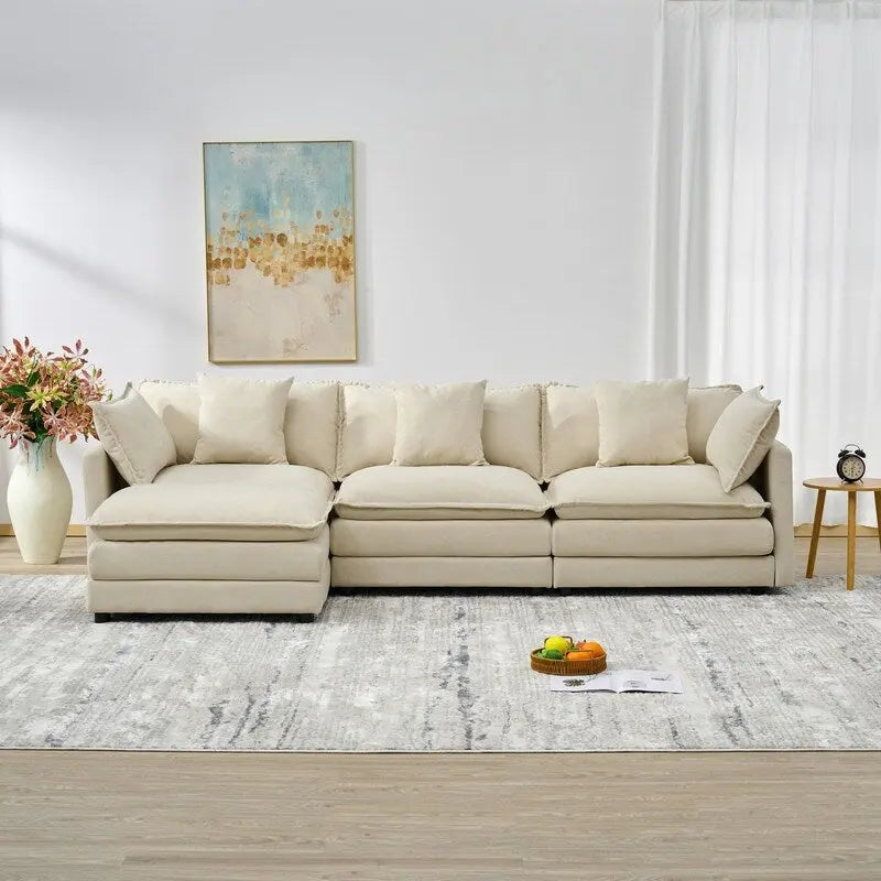 Divano a 3 posti in ciniglia da 280 cm con pouf coordinato – Schiuma ad alta densità, struttura in legno massello, colori multipli