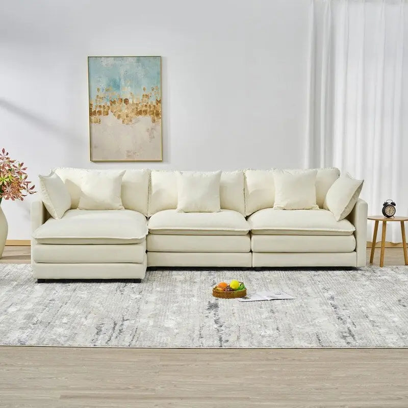 Divano a 3 posti in ciniglia da 280 cm con pouf coordinato – Schiuma ad alta densità, struttura in legno massello, colori multipli