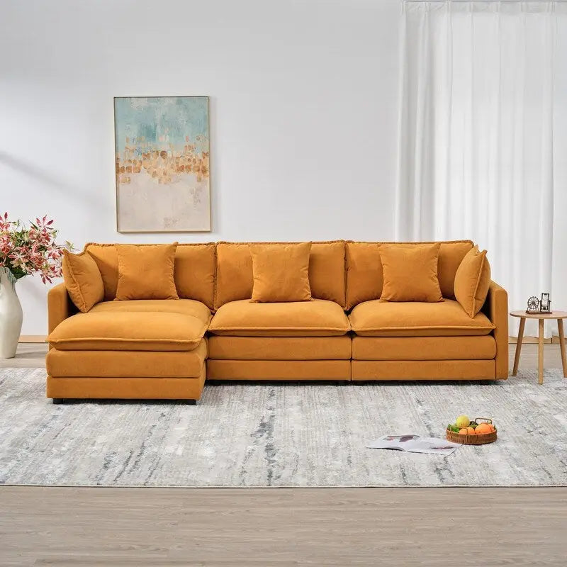 Divano a 3 posti in ciniglia da 280 cm con pouf coordinato – Schiuma ad alta densità, struttura in legno massello, colori multipli
