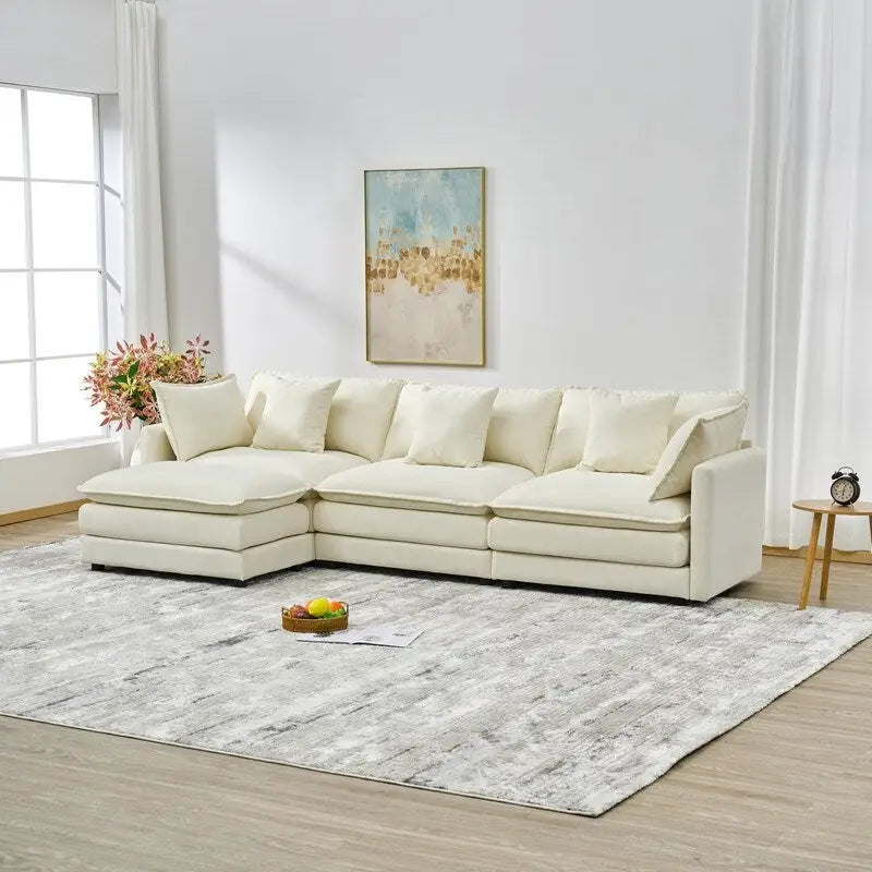 Divano a 3 posti in ciniglia da 280 cm con pouf coordinato – Schiuma ad alta densità, struttura in legno massello, colori multipli