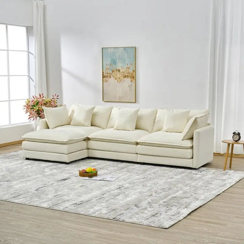 Divano a 3 posti in ciniglia da 280 cm con pouf coordinato – Schiuma ad alta densità, struttura in legno massello, colori multipli