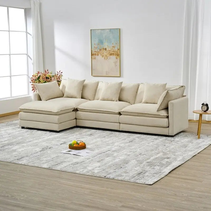 Divano a 3 posti in ciniglia da 280 cm con pouf coordinato – Schiuma ad alta densità, struttura in legno massello, colori multipli