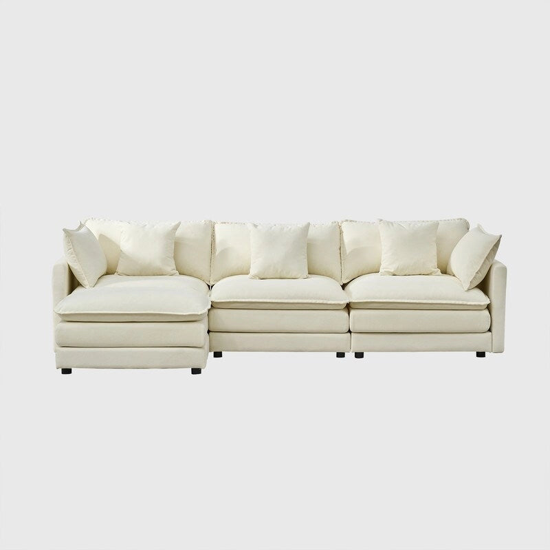 Divano a 3 posti in ciniglia da 280 cm con pouf coordinato – Schiuma ad alta densità, struttura in legno massello, colori multipli