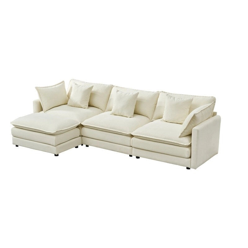 Divano a 3 posti in ciniglia da 280 cm con pouf coordinato – Schiuma ad alta densità, struttura in legno massello, colori multipli