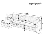 Divano a 3 posti in ciniglia da 280 cm con pouf coordinato – Schiuma ad alta densità, struttura in legno massello, colori multipli
