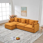 Divano a 3 posti in ciniglia da 280 cm con pouf coordinato – Schiuma ad alta densità, struttura in legno massello, colori multipli