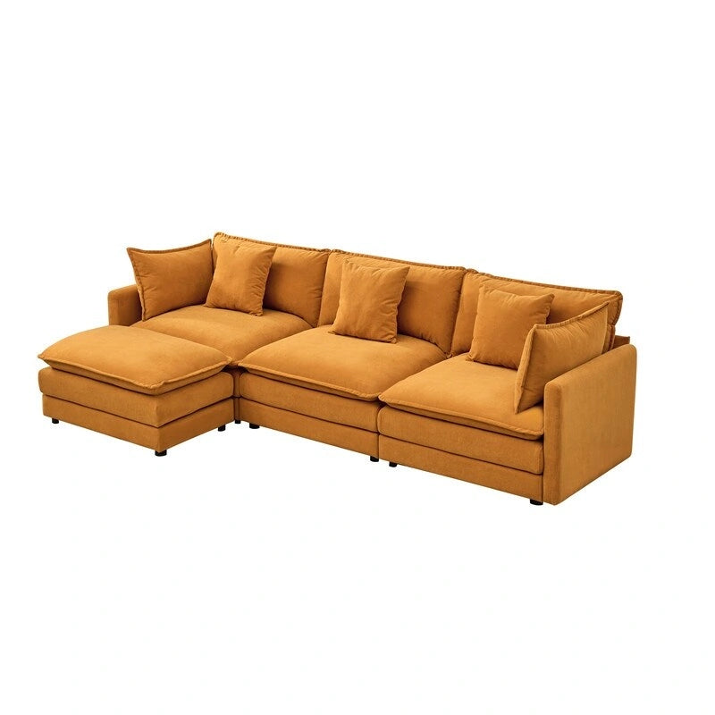 Divano a 3 posti in ciniglia da 280 cm con pouf coordinato – Schiuma ad alta densità, struttura in legno massello, colori multipli