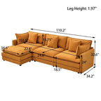 Divano a 3 posti in ciniglia da 280 cm con pouf coordinato – Schiuma ad alta densità, struttura in legno massello, colori multipli