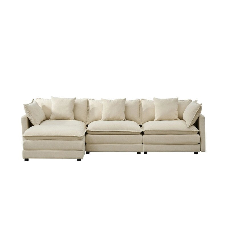 Divano a 3 posti in ciniglia da 280 cm con pouf coordinato – Schiuma ad alta densità, struttura in legno massello, colori multipli
