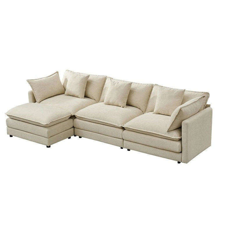Divano a 3 posti in ciniglia da 280 cm con pouf coordinato – Schiuma ad alta densità, struttura in legno massello, colori multipli