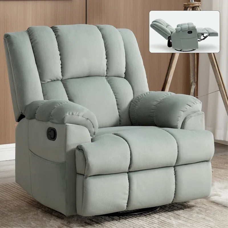 Poltrona Reclinabile Girevole Oversize – Girevole a 360°, Reclinabile a 155°, Braccioli Imbottiti, Tessuto, Montaggio senza attrezzi