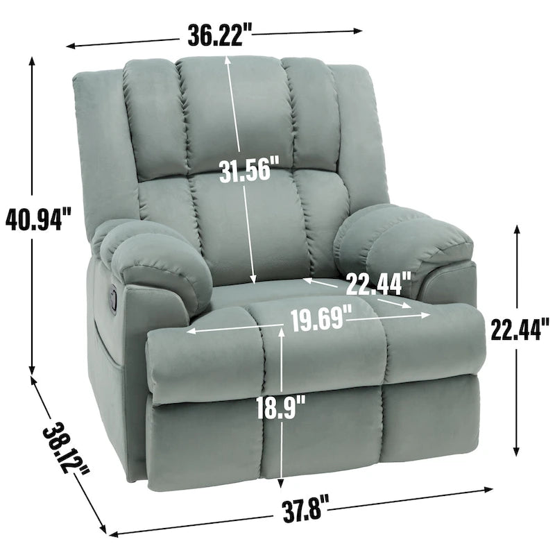 Poltrona Reclinabile Girevole Oversize – Girevole a 360°, Reclinabile a 155°, Braccioli Imbottiti, Tessuto, Montaggio senza attrezzi