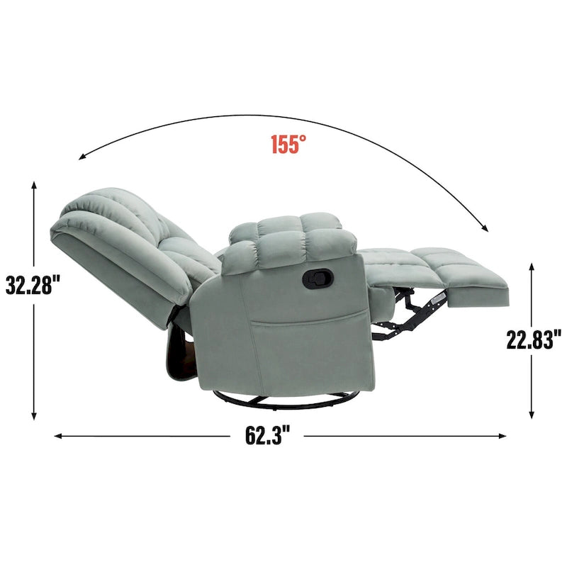 Poltrona Reclinabile Girevole Oversize – Girevole a 360°, Reclinabile a 155°, Braccioli Imbottiti, Tessuto, Montaggio senza attrezzi