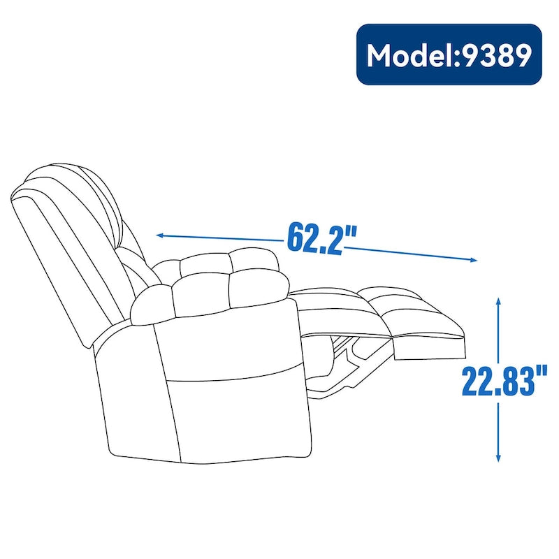 Poltrona Reclinabile Girevole Oversize – Girevole a 360°, Reclinabile a 155°, Braccioli Imbottiti, Tessuto, Montaggio senza attrezzi