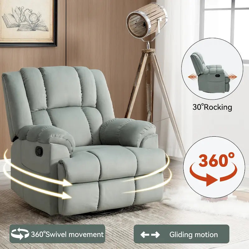 Poltrona Reclinabile Girevole Oversize – Girevole a 360°, Reclinabile a 155°, Braccioli Imbottiti, Tessuto, Montaggio senza attrezzi