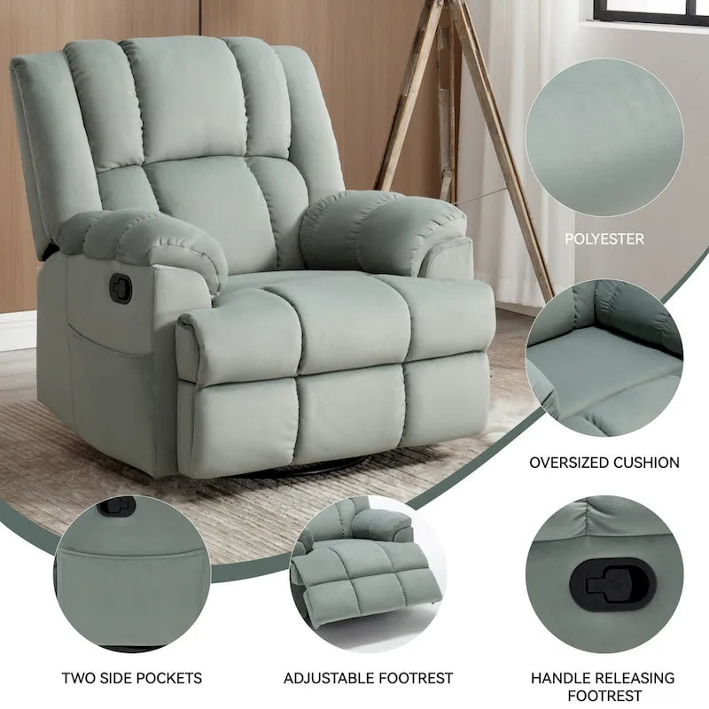 Poltrona Reclinabile Girevole Oversize – Girevole a 360°, Reclinabile a 155°, Braccioli Imbottiti, Tessuto, Montaggio senza attrezzi