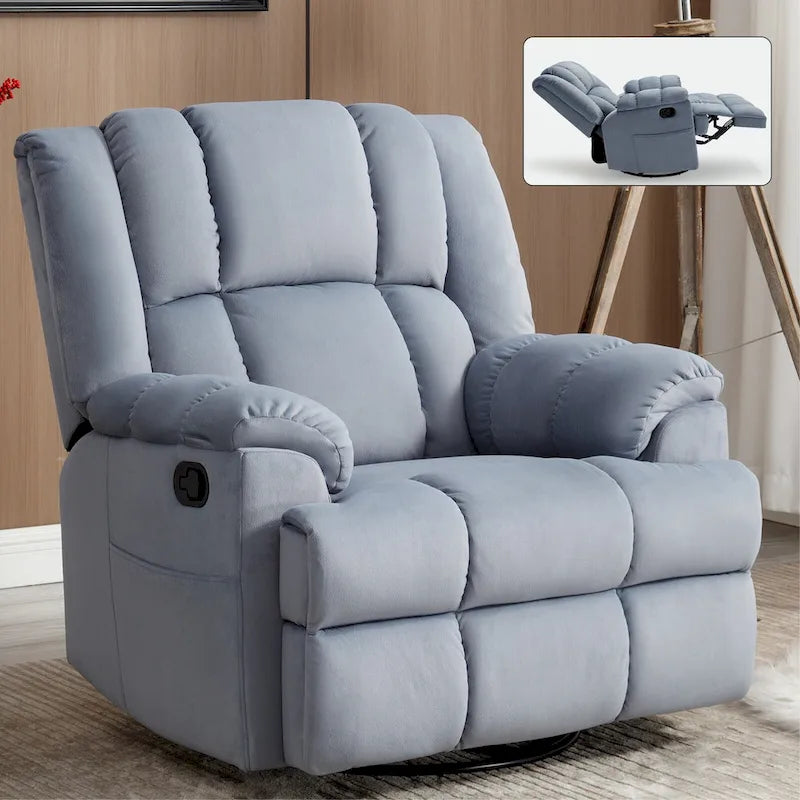 Poltrona Reclinabile Girevole Oversize – Girevole a 360°, Reclinabile a 155°, Braccioli Imbottiti, Tessuto, Montaggio senza attrezzi