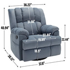 Poltrona Reclinabile Girevole Oversize – Girevole a 360°, Reclinabile a 155°, Braccioli Imbottiti, Tessuto, Montaggio senza attrezzi