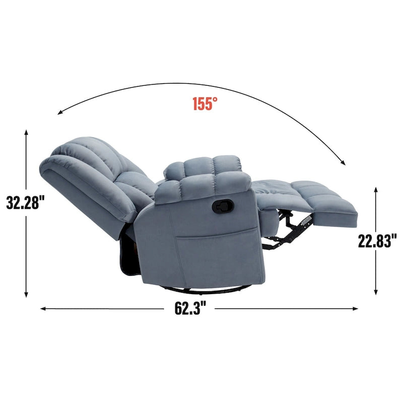 Poltrona Reclinabile Girevole Oversize – Girevole a 360°, Reclinabile a 155°, Braccioli Imbottiti, Tessuto, Montaggio senza attrezzi