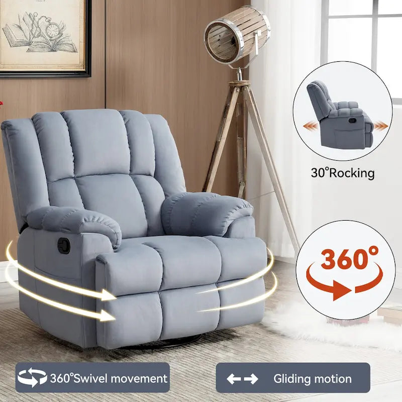 Poltrona Reclinabile Girevole Oversize – Girevole a 360°, Reclinabile a 155°, Braccioli Imbottiti, Tessuto, Montaggio senza attrezzi