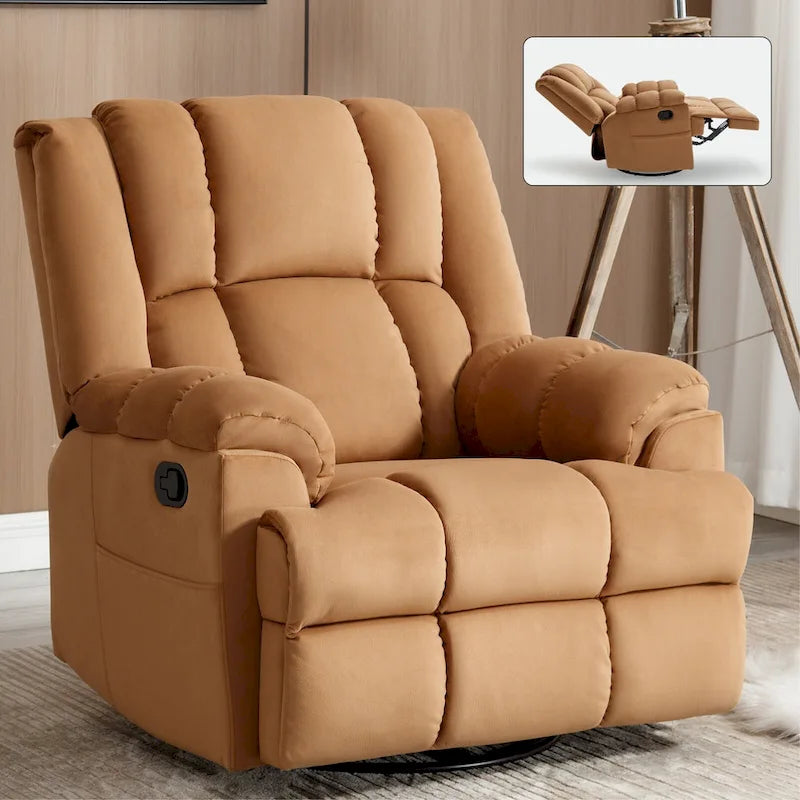 Poltrona Reclinabile Girevole Oversize – Girevole a 360°, Reclinabile a 155°, Braccioli Imbottiti, Tessuto, Montaggio senza attrezzi