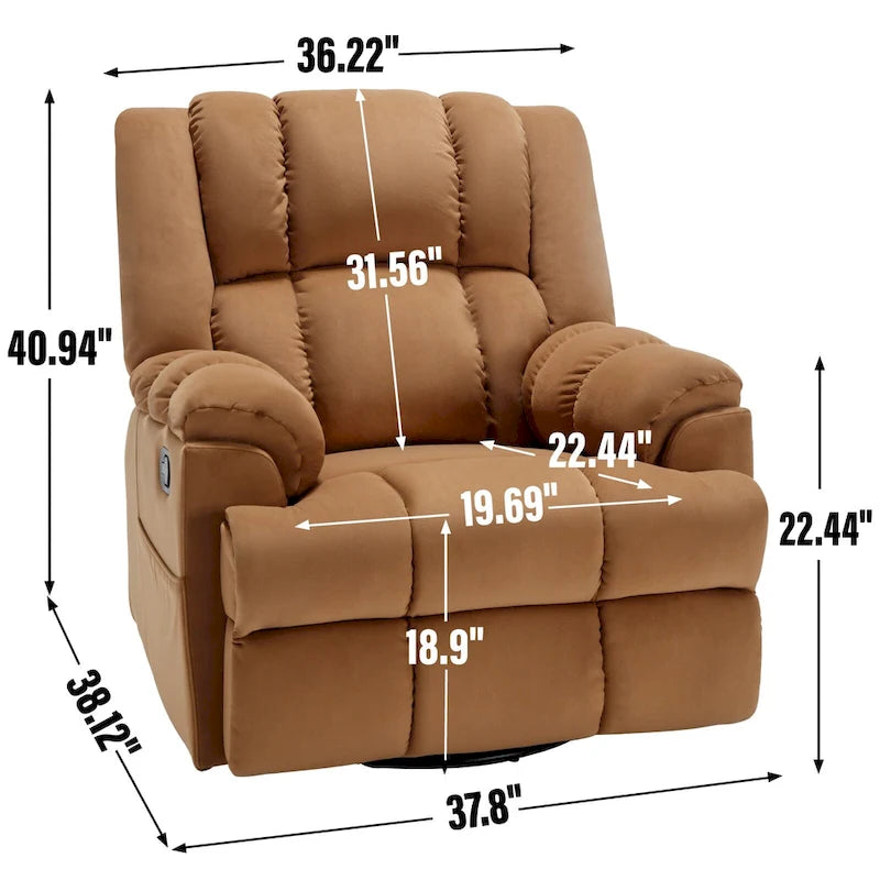 Poltrona Reclinabile Girevole Oversize – Girevole a 360°, Reclinabile a 155°, Braccioli Imbottiti, Tessuto, Montaggio senza attrezzi