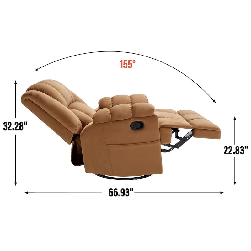Poltrona Reclinabile Girevole Oversize – Girevole a 360°, Reclinabile a 155°, Braccioli Imbottiti, Tessuto, Montaggio senza attrezzi