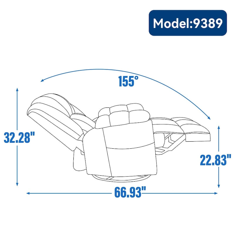 Poltrona Reclinabile Girevole Oversize – Girevole a 360°, Reclinabile a 155°, Braccioli Imbottiti, Tessuto, Montaggio senza attrezzi
