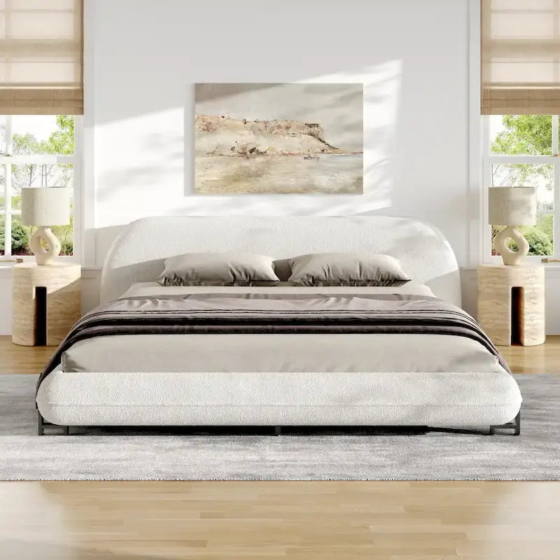 Christopher Knight Home Williams Telaio Letto Imbottito in Bouclé – Capacità 227 kg, Queen o King, Nessuna Rete a Molle Necessaria