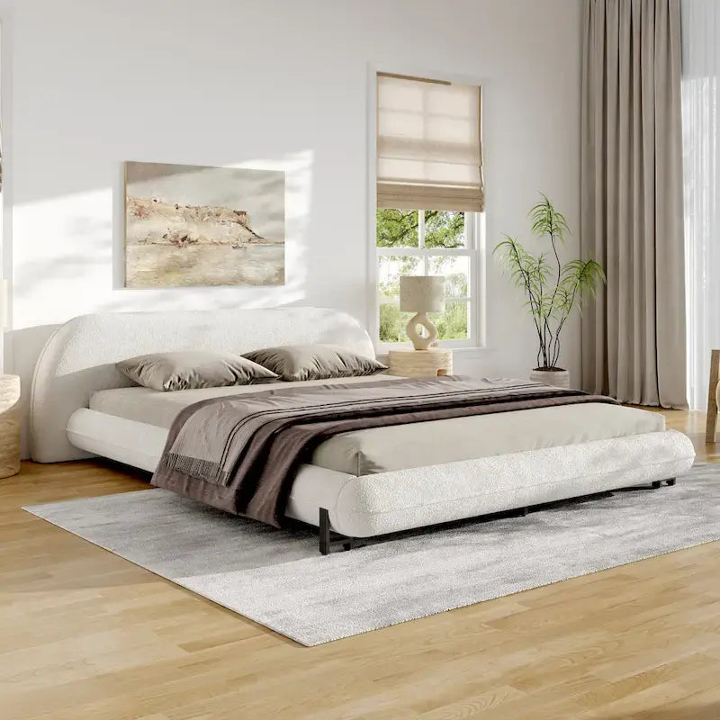 Christopher Knight Home Williams Telaio Letto Imbottito in Bouclé – Capacità 227 kg, Queen o King, Nessuna Rete a Molle Necessaria