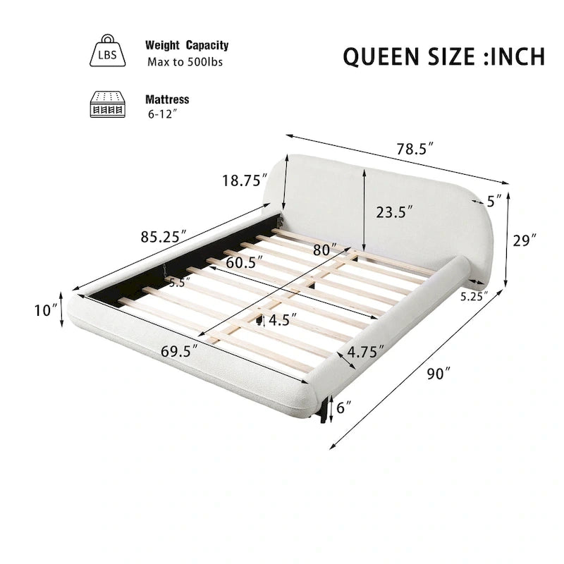 Christopher Knight Home Williams Telaio Letto Imbottito in Bouclé – Capacità 227 kg, Queen o King, Nessuna Rete a Molle Necessaria