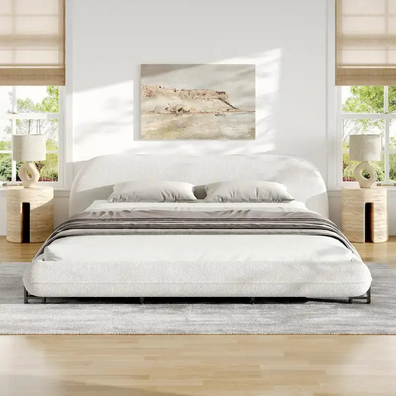 Christopher Knight Home Williams Telaio Letto Imbottito in Bouclé – Capacità 227 kg, Queen o King, Nessuna Rete a Molle Necessaria