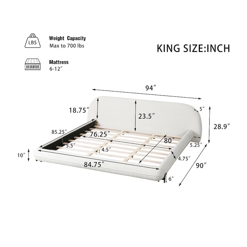 Christopher Knight Home Williams Telaio Letto Imbottito in Bouclé – Capacità 227 kg, Queen o King, Nessuna Rete a Molle Necessaria