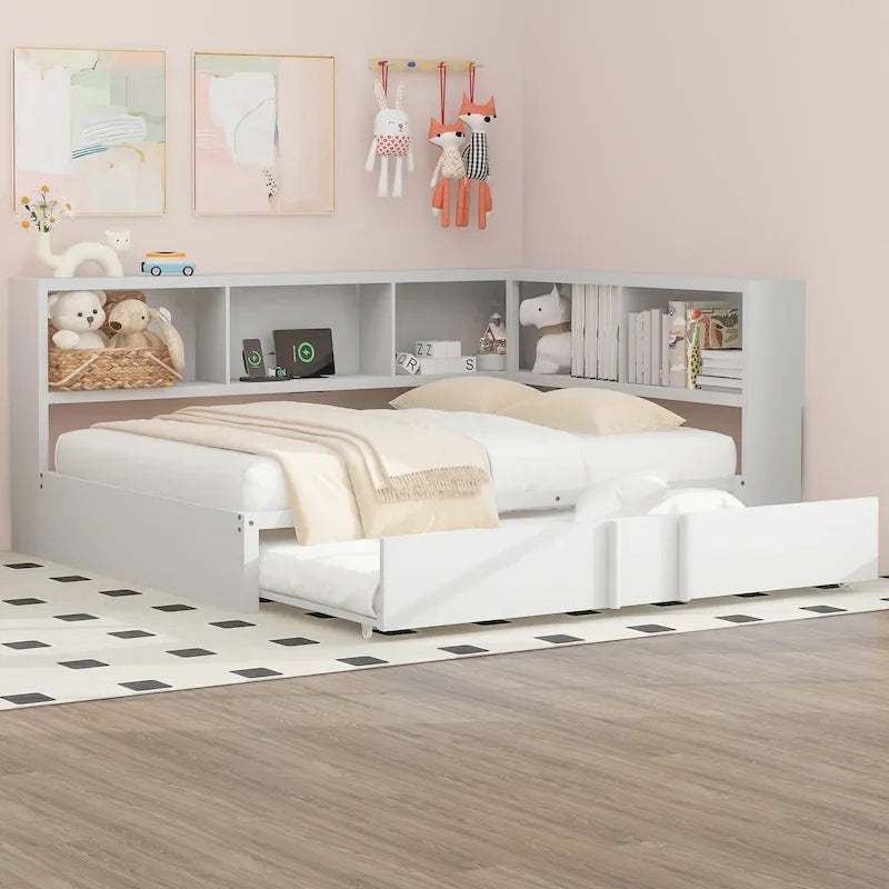Divano Letto Devali Blue Metal con Rotelle Estraibili, 5 Armadietti Contenitore e Stazione di Ricarica – Porte USB e Prese di Corrente